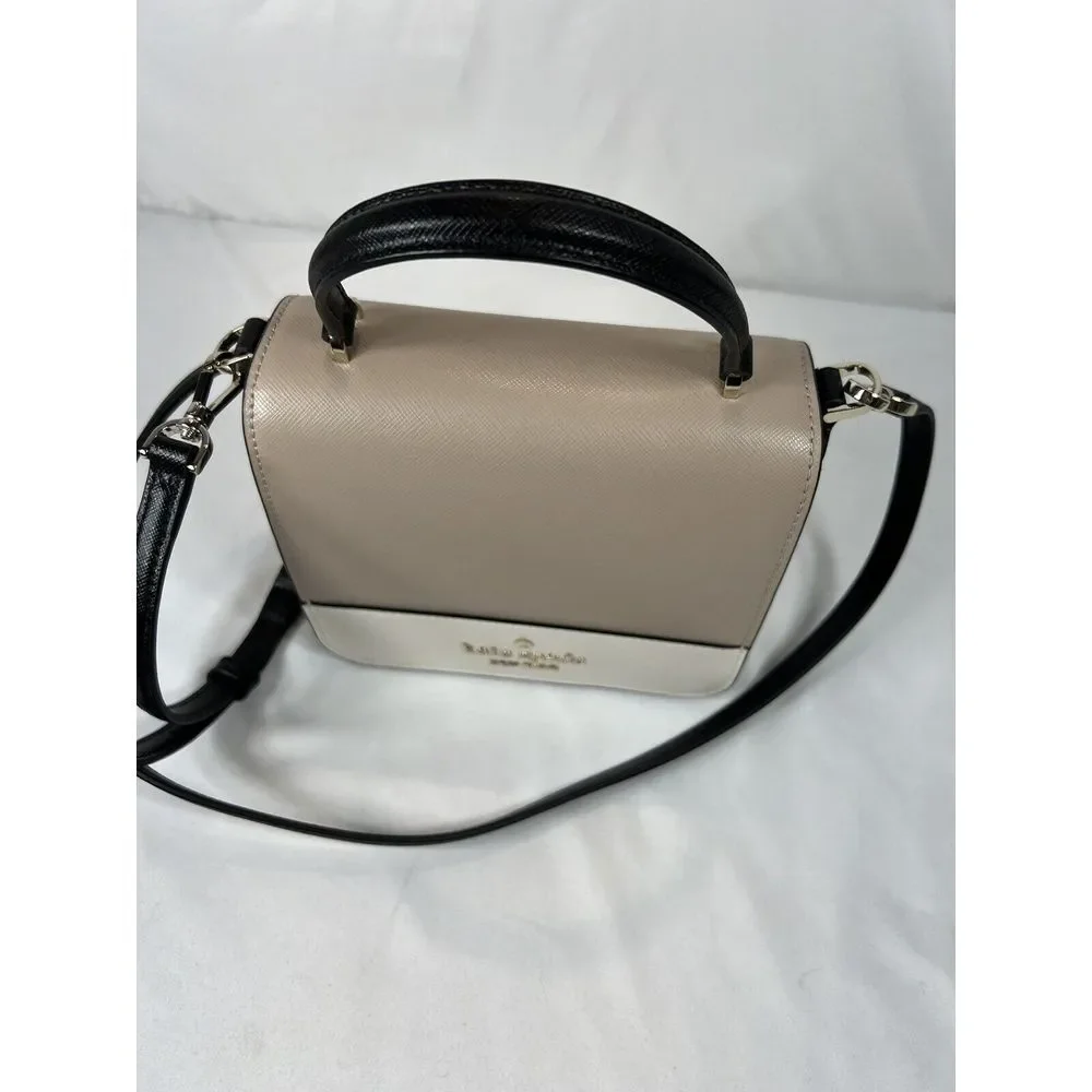 Kate Spade New York STACI SQUARE CROSSBODY EUC Warm‎ Beige Black Ivory